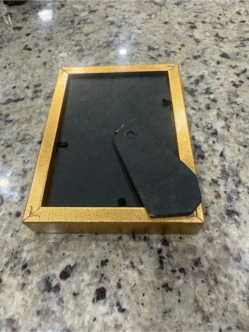 Gold picture frame with fun print trim GUC 5 x 7